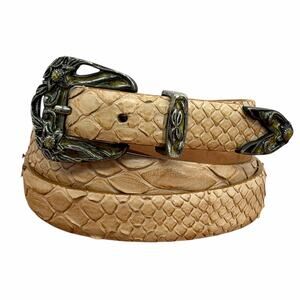 Claudio Orciani Genuine Snake Belt SZ S Womens Tan Leather Ornate Western Boho